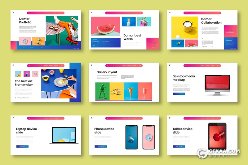 39页彩色创意作品展示keynote模板 - 顶尖PPT