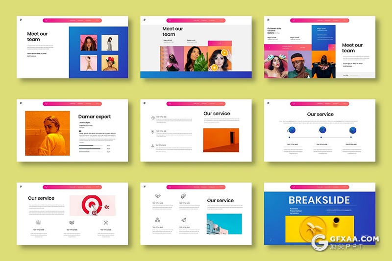 39页彩色创意作品展示keynote模板 - 顶尖PPT