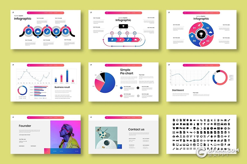 39页彩色创意作品展示keynote模板 - 顶尖PPT