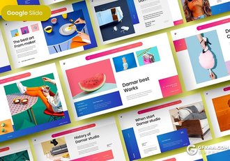 39页彩色创意作品展示Google slides模板 - 顶尖PPT