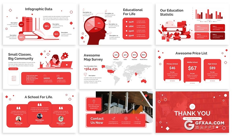30页插画风格课程学习辅导教育培训PPT模板5种配色 - 顶尖PPT