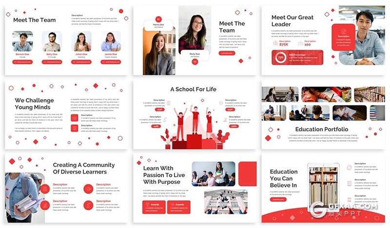 30页插画风格课程学习辅导教育培训PPT模板5种配色 - 顶尖PPT