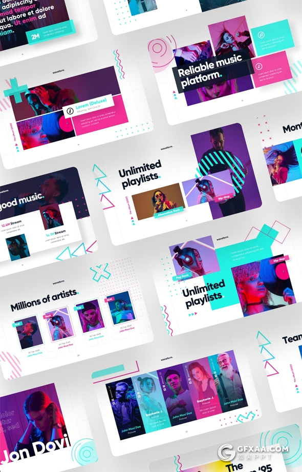 88页精美动画潮流设计风格时尚音乐主题PPT模板 - 顶尖PPT
