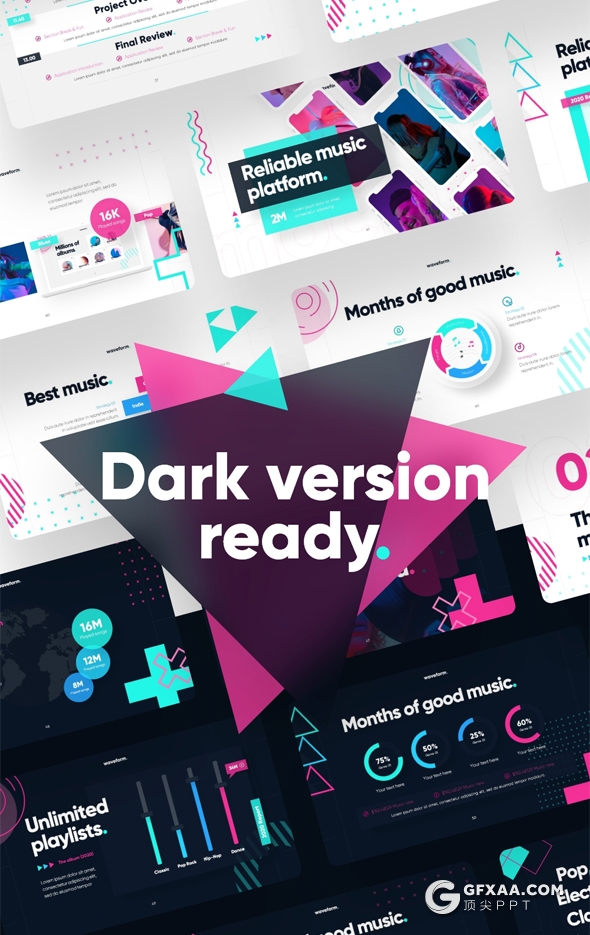 88页精美动画潮流设计风格时尚音乐主题PPT模板 - 顶尖PPT