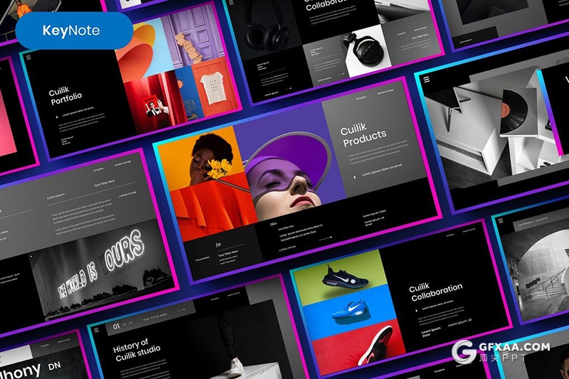 30页黑色时尚杂志摄影模特写真keynote模板 - 顶尖PPT