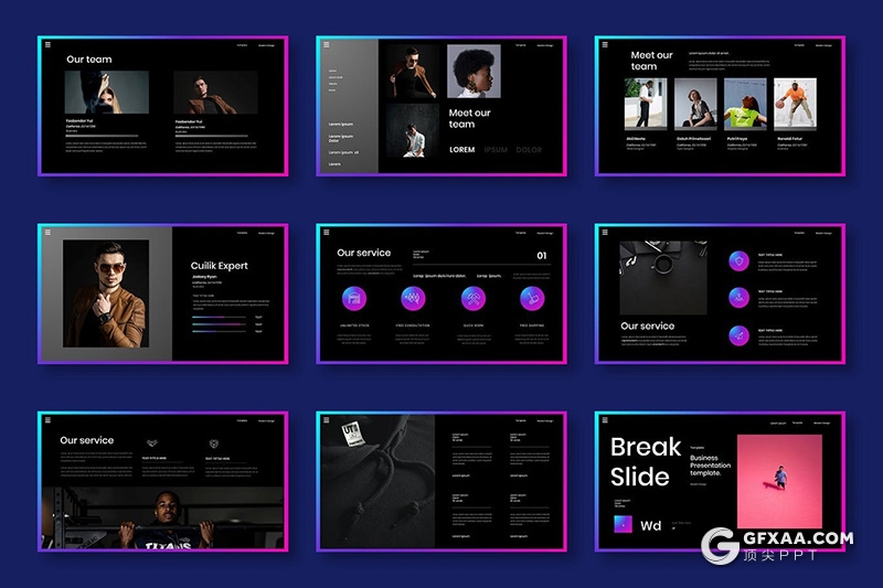 30页黑色时尚杂志摄影模特写真Google slides模板 - 顶尖PPT