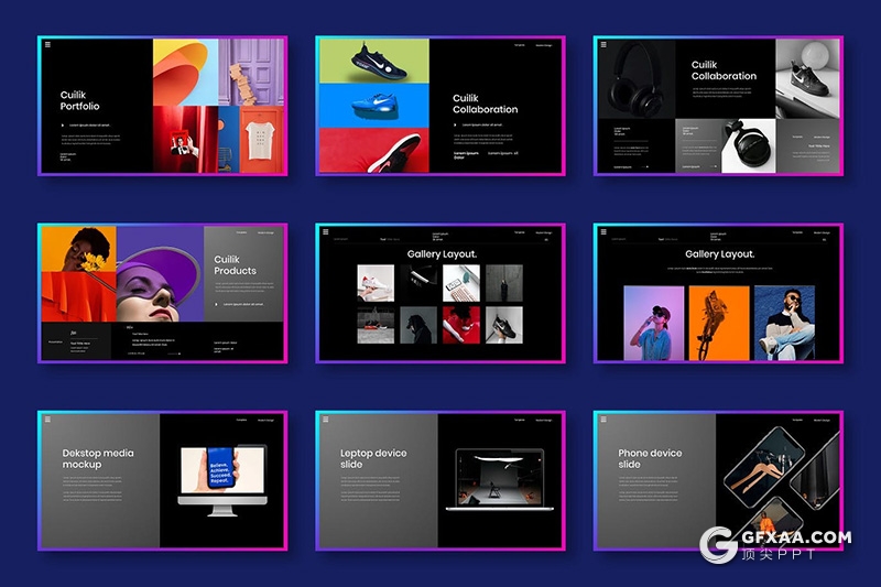 30页黑色时尚杂志摄影模特写真Google slides模板 - 顶尖PPT