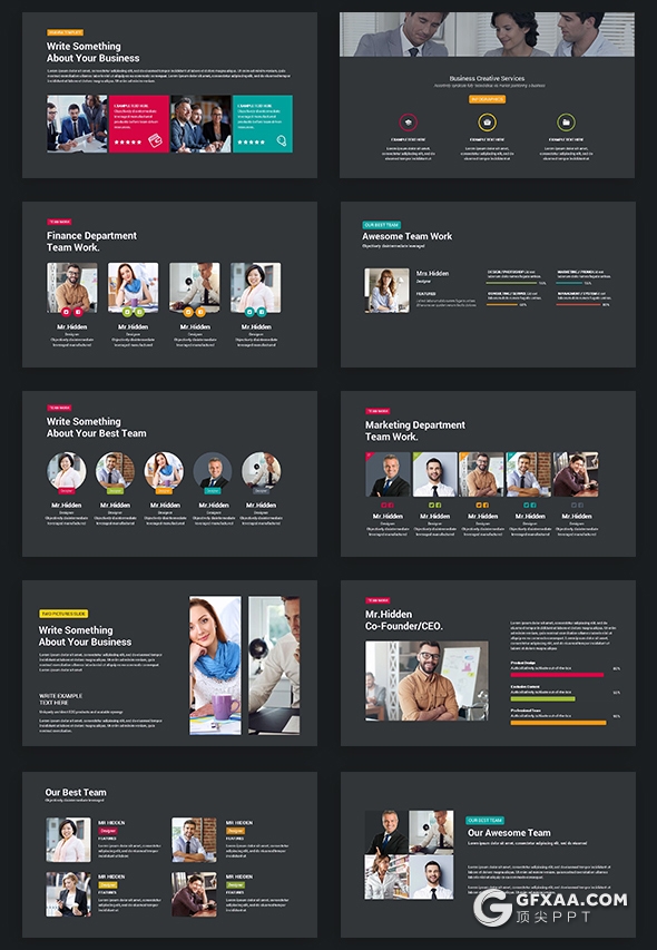 91页黑底彩色图形设计国外商务风格企业介绍工作汇报PPT模板 - 顶尖PPT