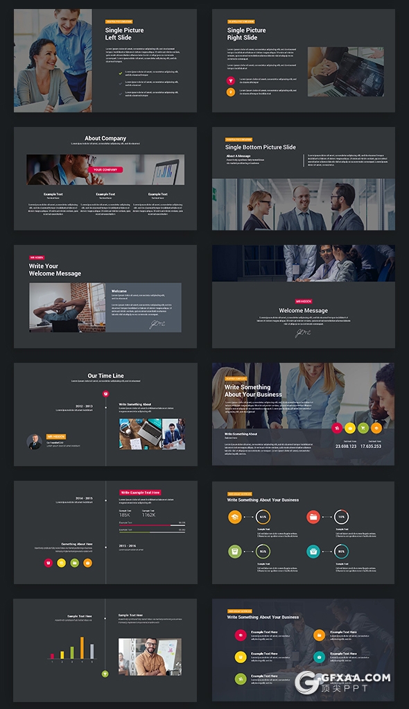 91页黑底彩色图形设计国外商务风格企业介绍工作汇报PPT模板 - 顶尖PPT