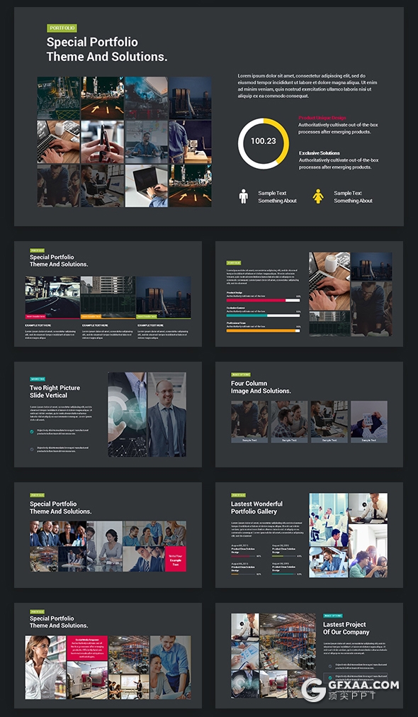 91页黑底彩色图形设计国外商务风格企业介绍工作汇报PPT模板 - 顶尖PPT
