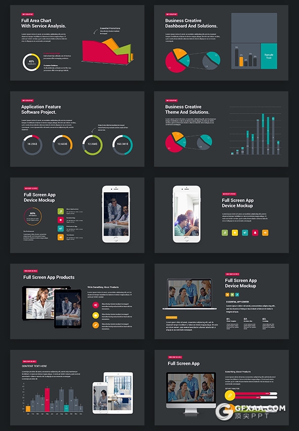 91页黑底彩色图形设计国外商务风格企业介绍工作汇报PPT模板 - 顶尖PPT