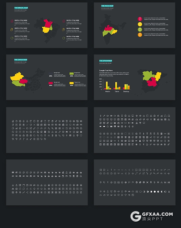 91页黑底彩色图形设计国外商务风格企业介绍工作汇报PPT模板 - 顶尖PPT