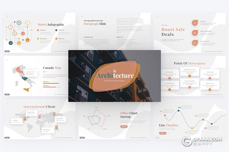 80多页房地产建筑房产销售主题PPT模板2种底色 - 顶尖PPT