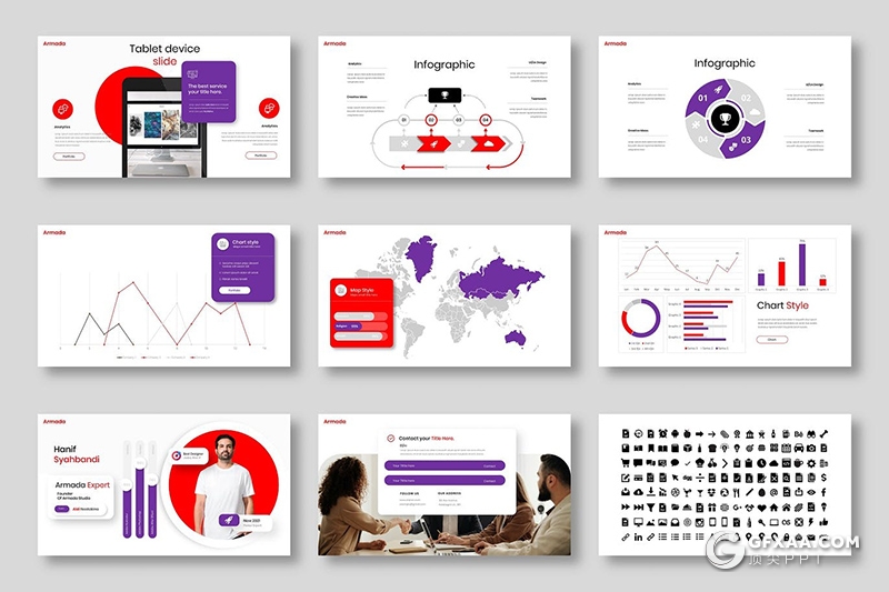 39页微立体风格年终工作总结新年计划Google slides模板 - 顶尖PPT
