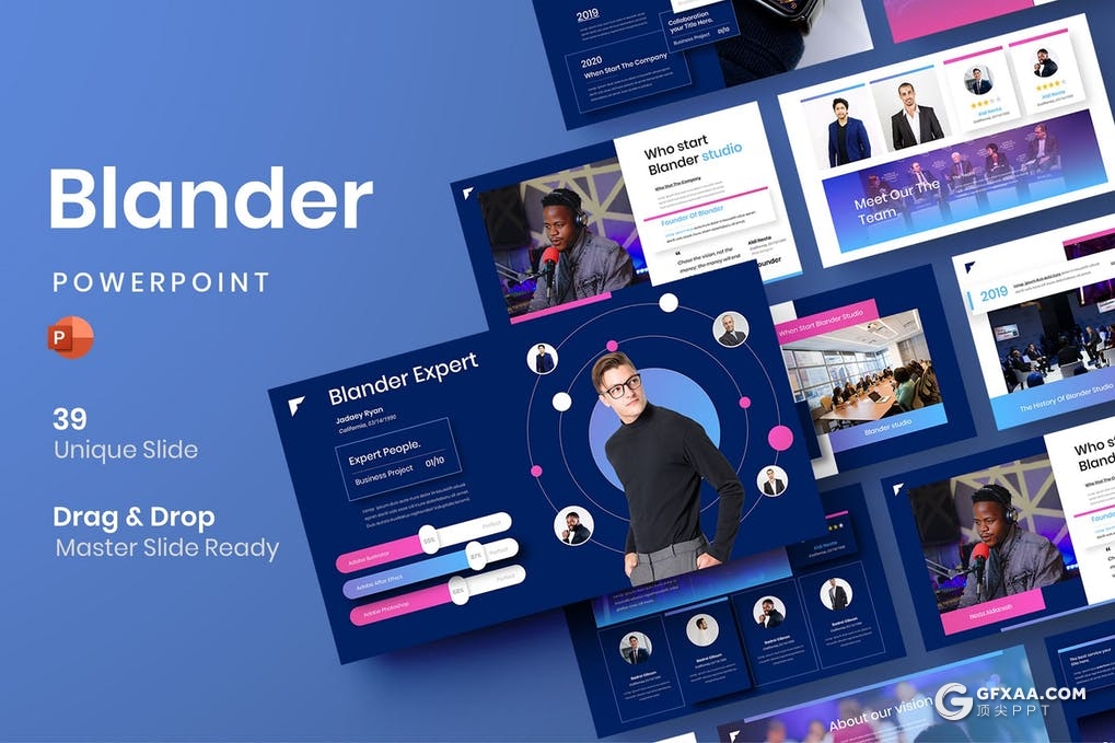 39页蓝色企业商务会议年终工作成果分享PPT模板 - 顶尖PPT