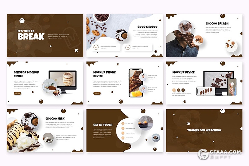 52页巧克力风格巧克力食品产品展示介绍Google slides模板 - 顶尖PPT