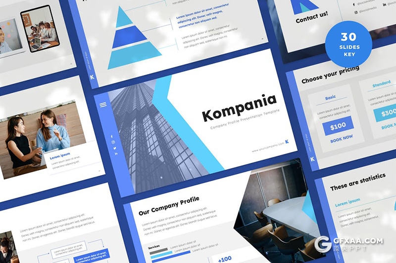 30页扁平化设计风格国外商业汇报keynote模板 - 顶尖PPT