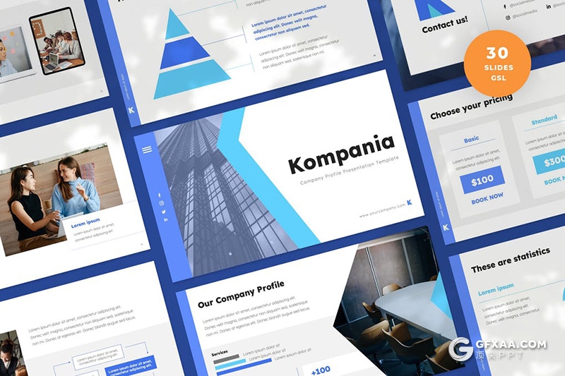 30页扁平化设计风格国外商业汇报Google slides模板 - 顶尖PPT