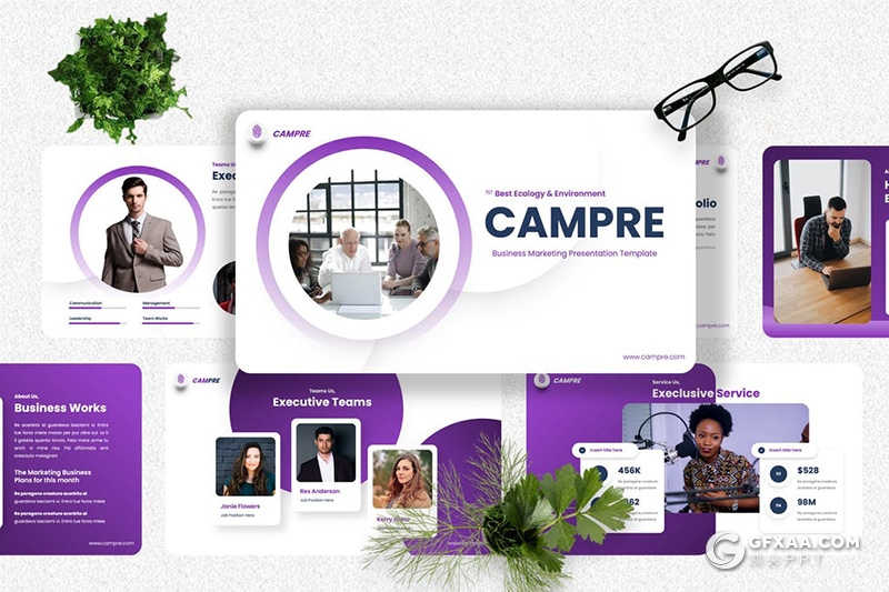 40页国外紫色商务风格企业简介项目会议记录keynote模板 - 顶尖PPT