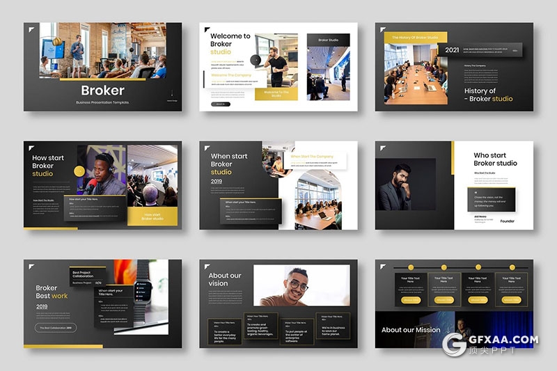 39页黑色商务风格企业介绍年终总结PPT模板 - 顶尖PPT