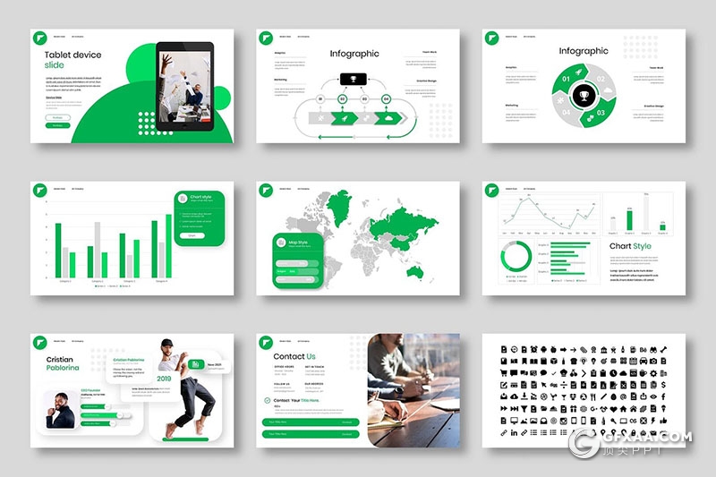 39页微立体风格年终工作汇报国外Google slides模板 - 顶尖PPT