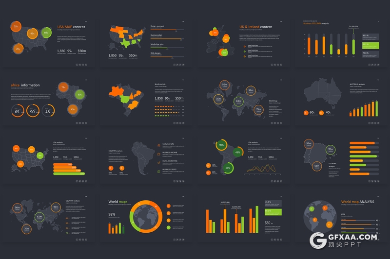 170页商务数据汇报图形逻辑图形世界地图图形合集PPT模板 - 顶尖PPT