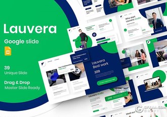 39页国外创意蓝绿配色商务风格Google slides模板 - 顶尖PPT