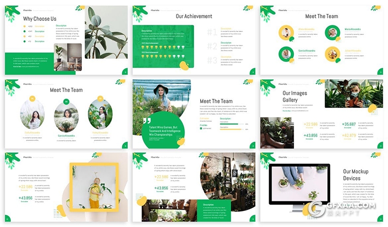 30页自然绿叶春季唯美主题国外PPT模板 - 顶尖PPT