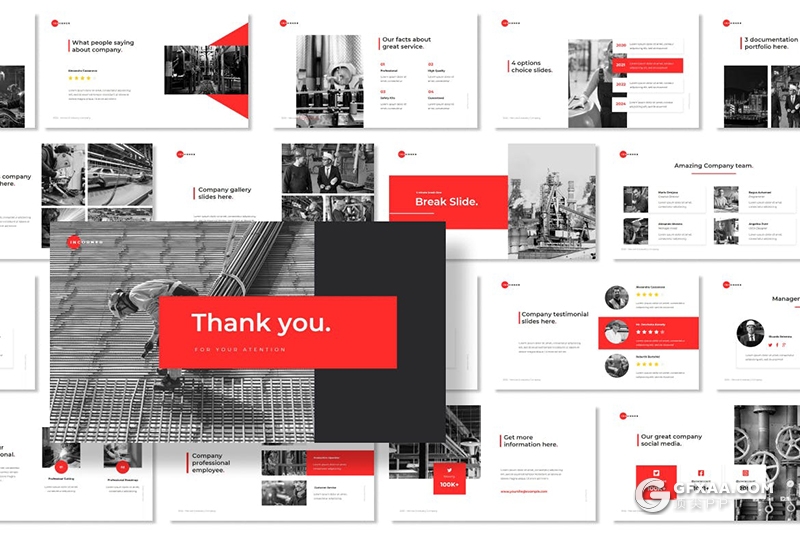 30页红黑搭配服务公司工业公司通用PPT模板 - 顶尖PPT