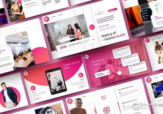 39页紫红色国外商务商业通用keynote模板 - 顶尖PPT