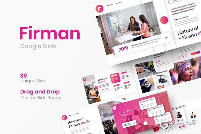 39页紫红色国外商务商业通用Google slides模板 - 顶尖PPT