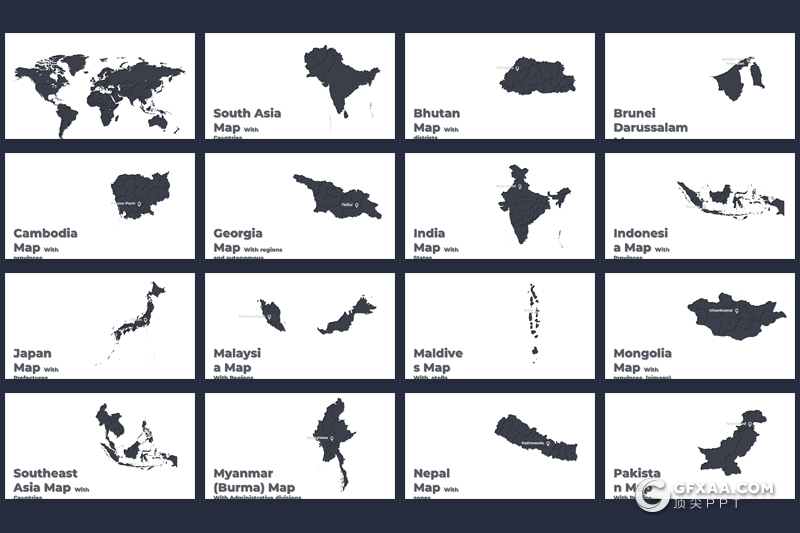 180页全世界地图PPT全球各个国家地图PPT模板 - 顶尖PPT