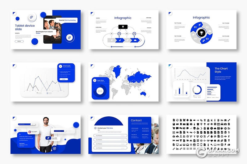 39页国外微立体设计蓝色商业商务通用Google slides模板 - 顶尖PPT