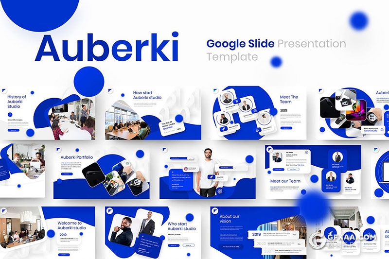 39页国外微立体设计蓝色商业商务通用Google slides模板 - 顶尖PPT