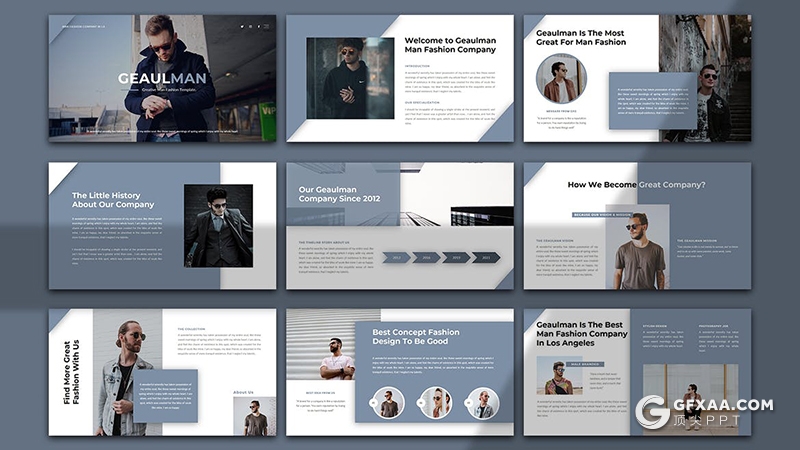 30页国外创意时尚男人装服装秀主题PPT模板 - 顶尖PPT