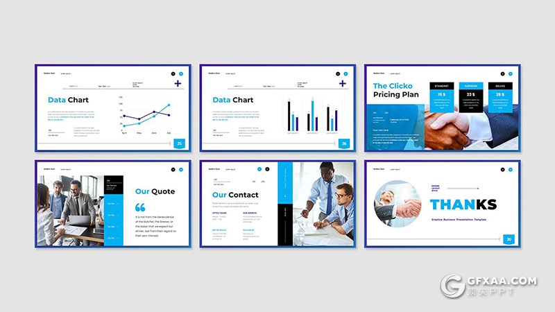 30页创意线框商业商务风格Google slides模板 - 顶尖PPT