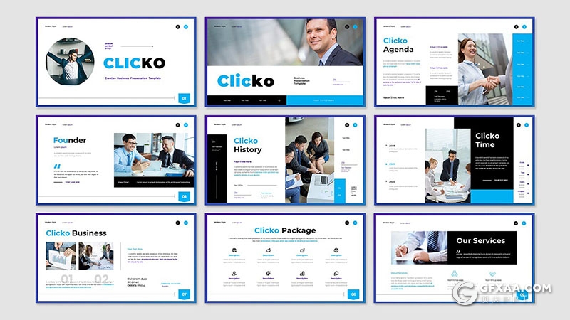 30页创意线框商业商务风格Google slides模板 - 顶尖PPT