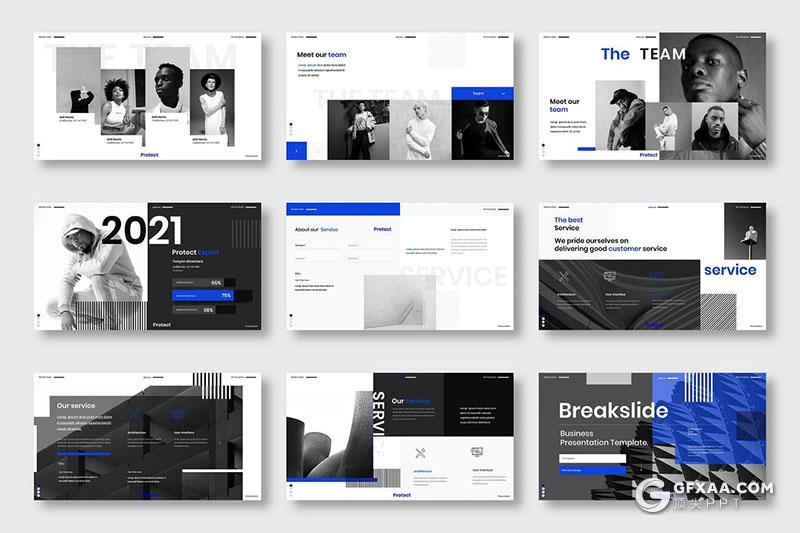 39页蓝黑配色国外商务风格PPT模板 - 顶尖PPT