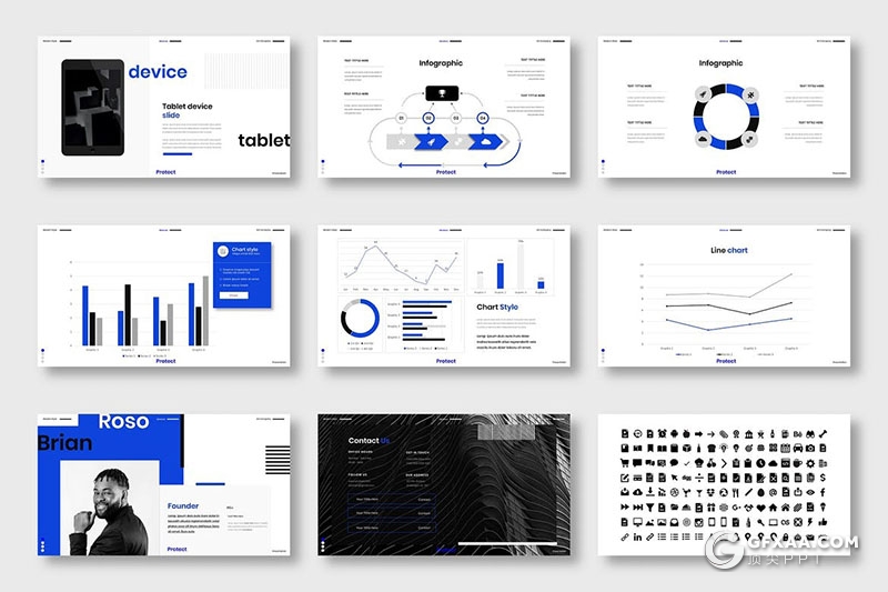 39页蓝黑配色国外商务风格PPT模板 - 顶尖PPT