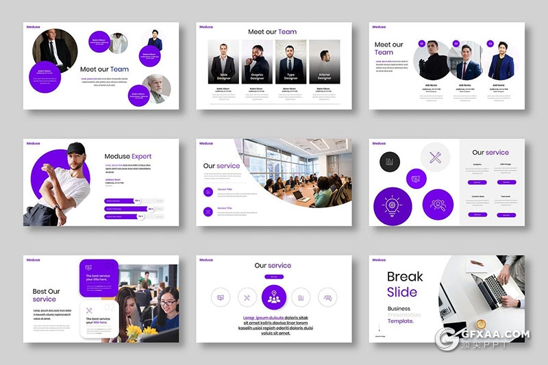 39页紫色微立体国外商务合作企业简介Google slides模板 - 顶尖PPT