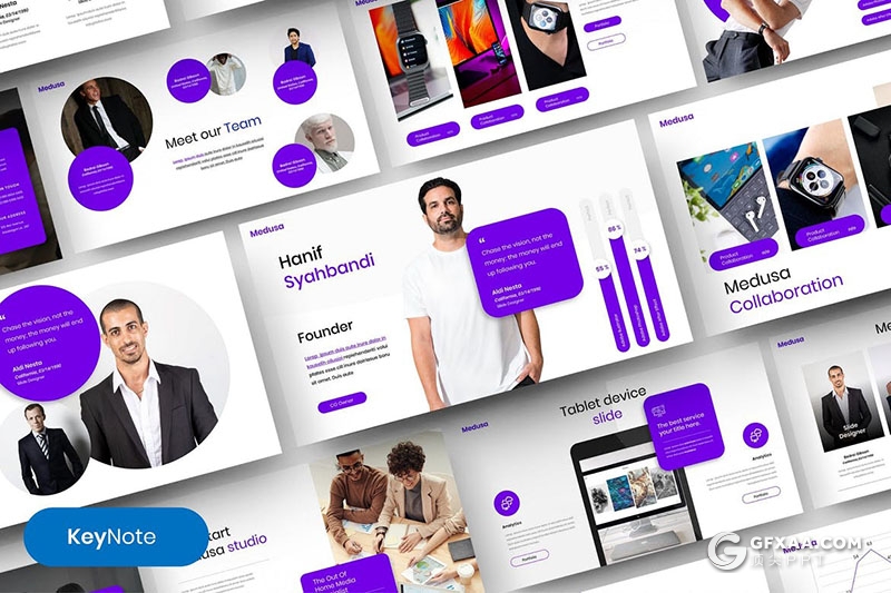 39页紫色微立体国外商务合作企业简介keynote模板 - 顶尖PPT