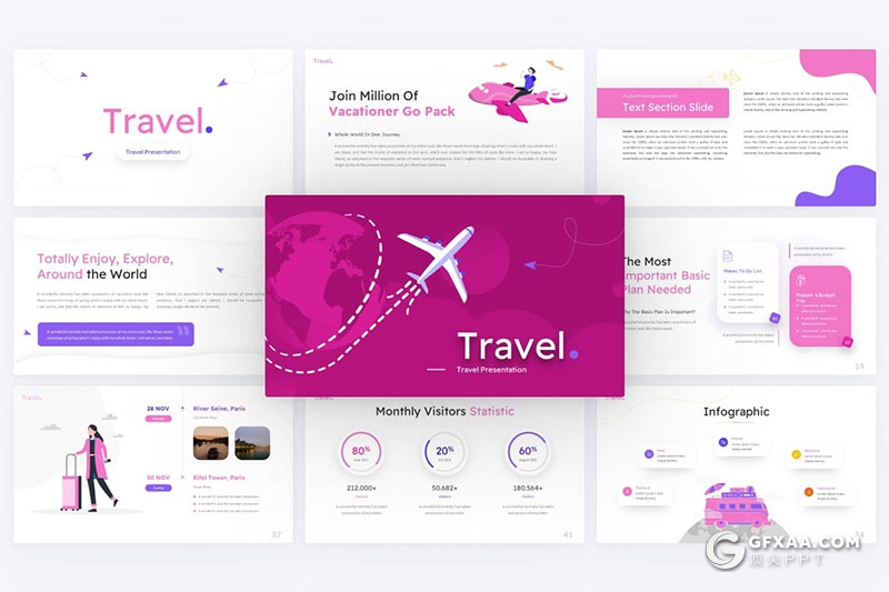 80页高端国外创意旅游度假风景介绍主题PPT模板 - 顶尖PPT