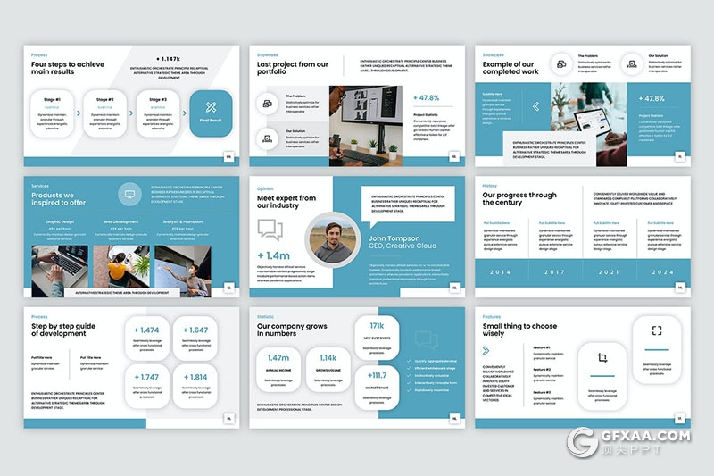 36页蓝色扁平化国外商务项目合作企业简介PPT模板 - 顶尖PPT