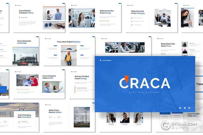 30页扁平化蓝色新能源项目展示合作PPT模板 - 顶尖PPT