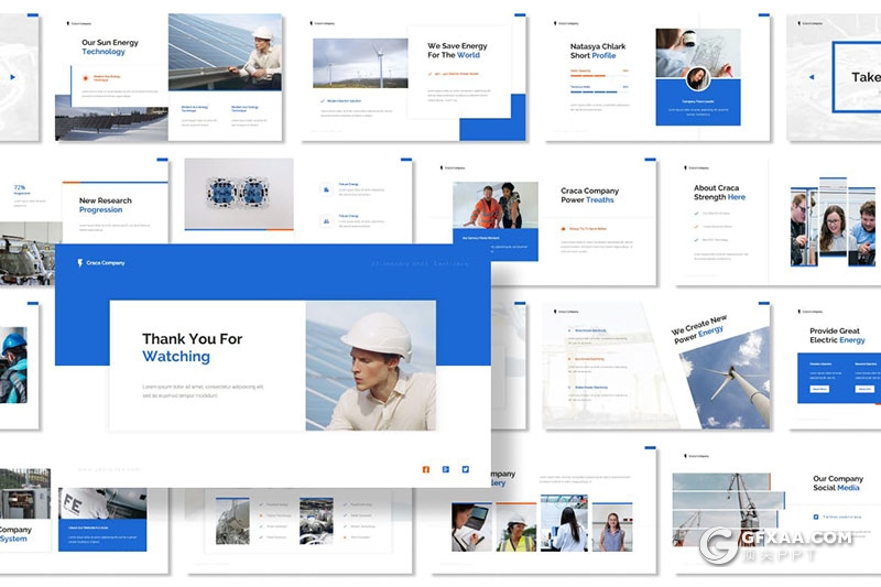 30页扁平化蓝色新能源项目展示合作PPT模板 - 顶尖PPT