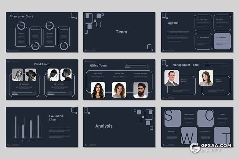 30页灰色扁平化业务团队展示商务风格PPT模板 - 顶尖PPT