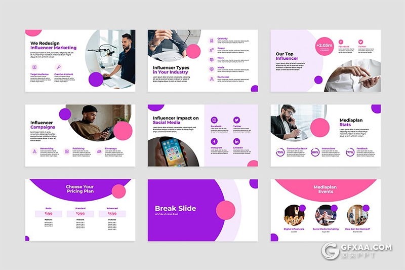 33页国外创意圆形设计商务产品展示PPT模板 - 顶尖PPT