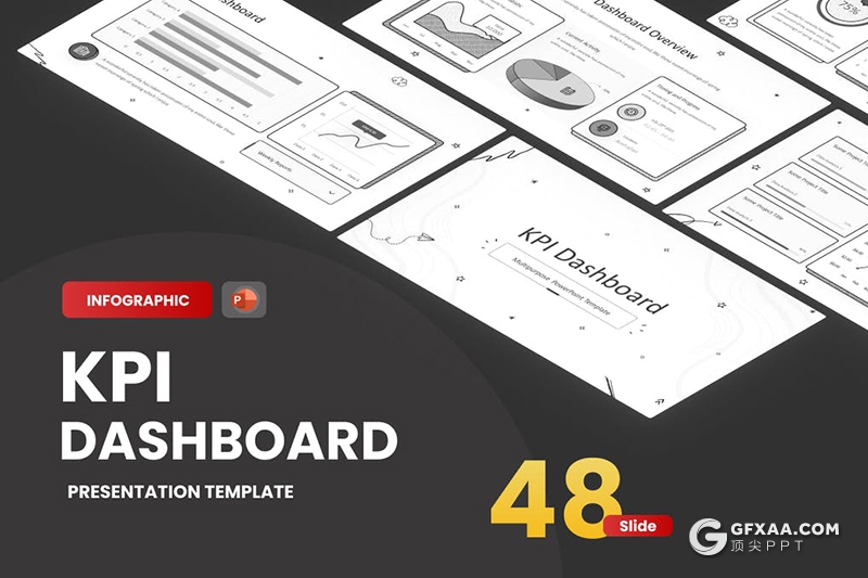 48页黑白线条风格项目指标数据统计PPT模板 - 顶尖PPT