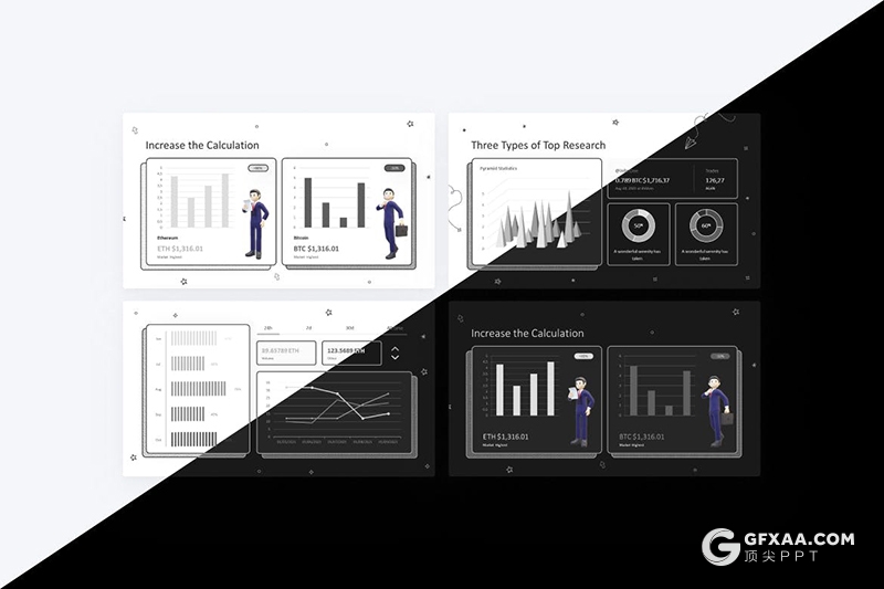 48页黑白线条风格项目指标数据统计PPT模板 - 顶尖PPT