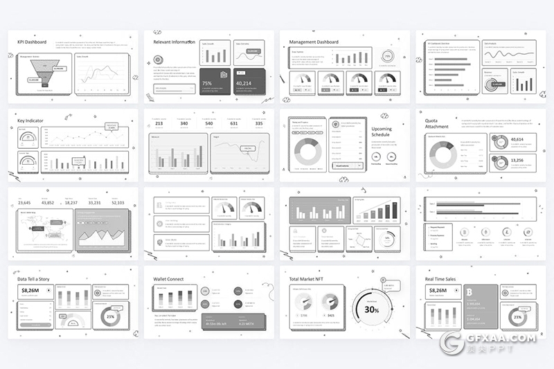 48页黑白线条风格项目指标数据统计PPT模板 - 顶尖PPT